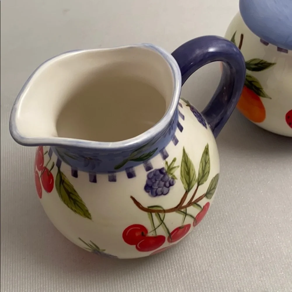 Zrike Fruit Medley ceramic sugar and creamer set